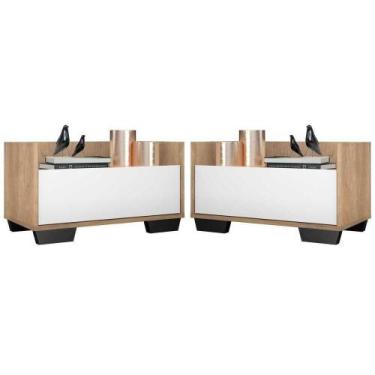 Imagem de Kit Com 2 Mesas De Cabeceira 80Cm Multimóveis V4003 Rustic/Branca/Pret