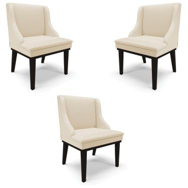 Imagem de Kit 3 Cadeiras Decorativas Sala De Jantar Base Fixa De Madeira Firenze Pu Bege/preto G19 - Gran Belo