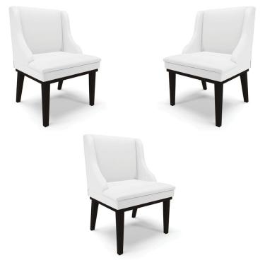 Imagem de Kit 3 Cadeiras Decorativas Sala De Jantar Base Fixa De Madeira Firenze Pu Branco Fosco/preto G19