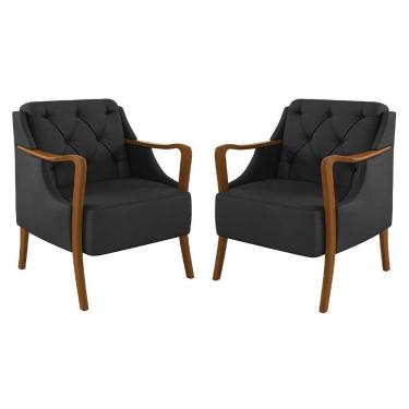 Imagem de Kit 2 Poltronas Decorativas Para Sala De Estar Capitonê Lapa M22 Pu Preto - Mpozenato