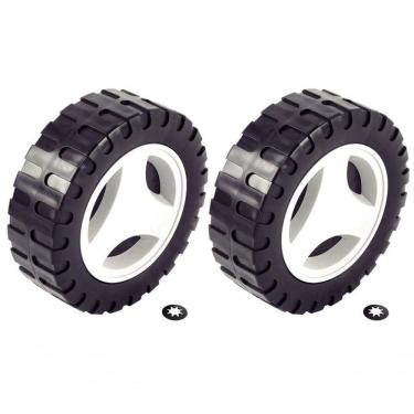 Imagem de Par De Rodas Plásticas Pequenas E Calotas Tramontina Para Cortador De Grama Ce35m2 E Ce35p ø 140mm