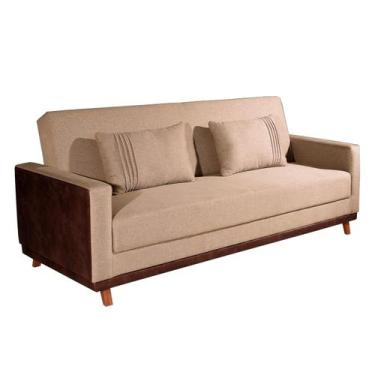 Imagem de Sofá Cama 3 Lugares 2,05m Yara Bom Pastor, Linho Bege/Café