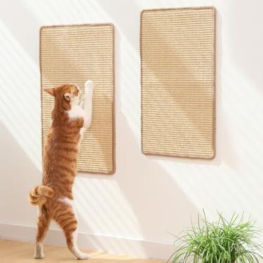 Imagem de FUKUMARU Pacote com 2 tapetes para arranhar gatos, 60 x 40 cm, tapete de sisal natural para gatos internos, arranhador de parede horizontal para gatos, tapete de chão de gatinho com fita adesiva