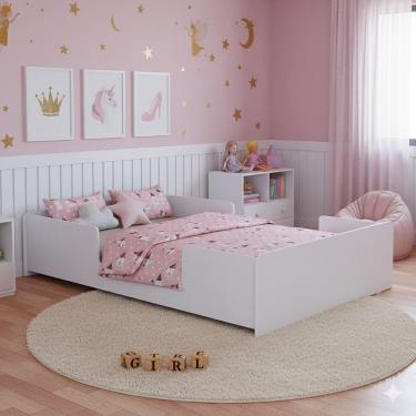 Imagem de Cama Baixa Infantil Montessoriana Proteção Lateral Transição Do Berço