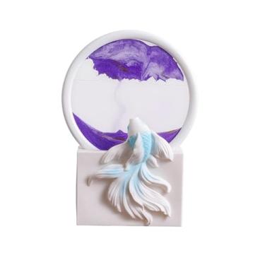 Imagem de XLWLLNJ Quadro decorativo de mesa com arte de areia fluida, redondo, em vidro, criativo, com areia em movimento, para suporte de TV, de entrada, casa, Roxo