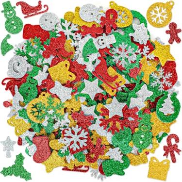 Imagem de 300 adesivos de espuma de Natal a granel, adesivos autoadesivos de Natal DIY Craft, padrão de floco de neve de Papai Noel com glitter, lembrancinhas de festa de Natal, decorações de férias de inverno