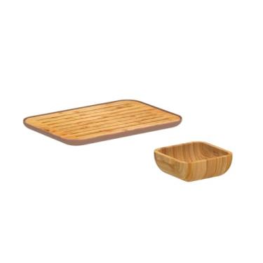 Imagem de Genérico, Tabua Migalheira Bandeja e Tigela Bowl Mini Bambu Marrom