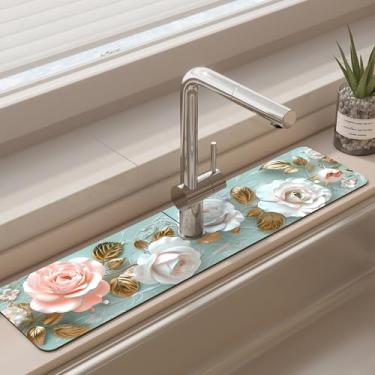 Imagem de Tapete de torneira para pia de cozinha - tapete absorvente de pia, protetor de respingos de secagem rápida para cozinha e banheiro - almofada de secagem antiderrapante com absorção de água atrás da