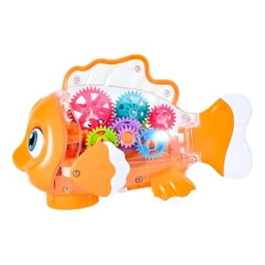 Imagem de Peixe Fujão Interativo Musical, Laranja, Material ABS, Luzes e Sons, Brinquedo Educativo para Desenvolvimento Sensorial, 19.5x10.5x11.8cm, para Crianças Acima de 3 Anos, Funciona com 3 Pilhas AA