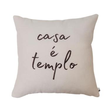 Imagem de Almofada Decorativa com Enchimento e Frase Casa É Templo 45 x 45 cm