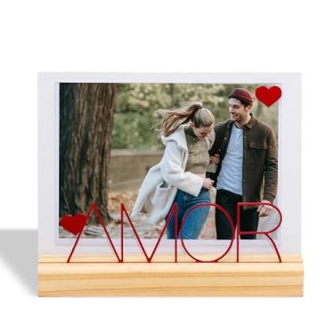 Imagem de Geguton - Porta-Retrato 13x18cm Amor - Aço, Acrílico e Madeira Natural - Presenteie e Decore com Afeto - Vermelho
