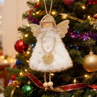 Imagem de Pingente de anjo de pelúcia de Natal decoração DIY casa natal ano novo enfeite para pendurar presentes (branco)