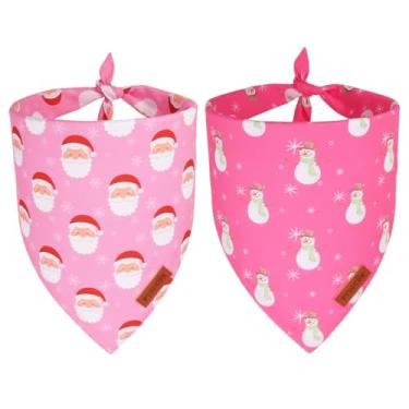 Imagem de PTDECOR Bandana para cães de Natal, cachecol reversível com design de boneco de neve de Papai Noel, triângulo rosa para cães extragrandes (GG)