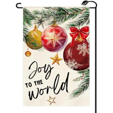 Imagem de Bola de Natal Joy To The World Bandeira de jardim 30,5 x 45,7 cm Vertical Dupla Face Inverno Sazevinho Ornamento Baubles Pequenas Bandeiras Fazenda Decoração Externa Para Quintal SD03