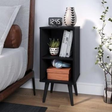 Imagem de Kit 2 Mesa de Cabeceira para Quarto Charme Retrô Apoio de Cama Mesinhacom gaveta 61x30x30cm(UNITARIO CHARME PRETO TOTAL)