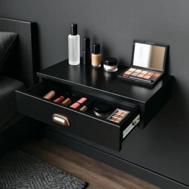 Imagem de Penteadeira Suspensa com Gaveta - 60x30cm, Branco ou Preto - Multiuso para Apartamento (Preto c/Puxador)