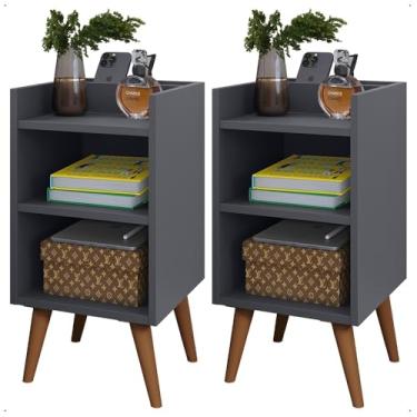 Imagem de Kit 2 Mesa de Cabeceira para Quarto Charme Retrô Apoio de Cama Mesinhacom gaveta 61x30x30cm(KIT MAX CINZA CINAMOMO)