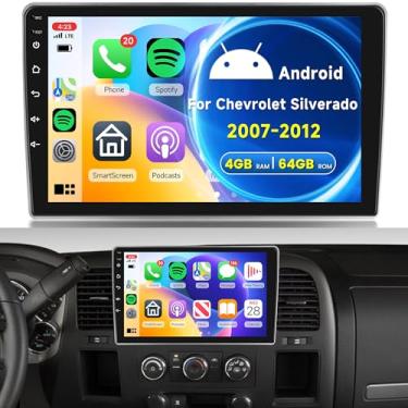 Imagem de Rimoody Rádio 4G + 64G Android 15 para Chevrolet Chevy Silverado 2007-2012, carro estéreo sem fio Carplay Android Auto GPS 5G-WiFi 10,1 polegadas Touch Screen EQ Bluetooth5.0 FM/RDS câmera de backup