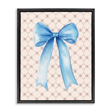 Imagem de Stupell Industries Blue Bow on Rose Quilt Pattern Gold Framed Floater Canvas Wall Art, design by Petal Prints Design, 30 x 25