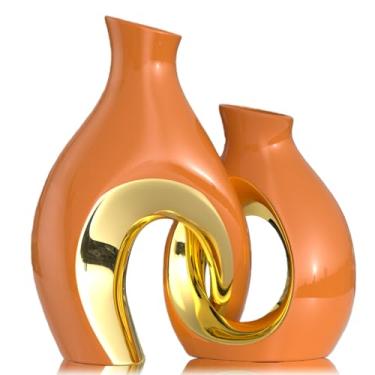 Imagem de Conjunto de 2 vasos de cerâmica vazados, nórdico, moderno, boêmio, decorativo, estético, para decoração de casa, decoração de mesa de centro minimalista, casamento, sala de estar, estante de livros