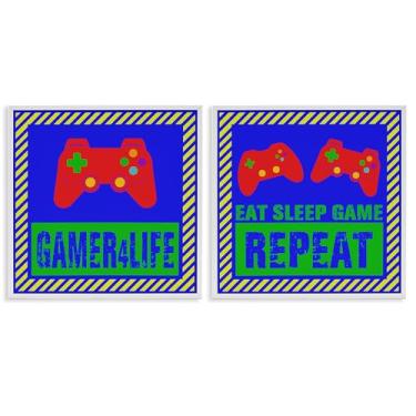 Imagem de Stupell Industries Jogo de arte giclée emoldurado cinza com citações de jogadores com listras 2 peças, design por Marcus Prime, 17 x 17