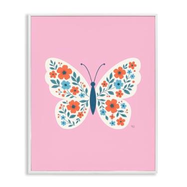 Imagem de Stupell Industries Arte giclée emoldurada branca borboleta floral rosa boho, design por Jessica Beck, 14 x 11