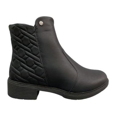 Imagem de Bota Feminina Campesí Cano Curto, Salto Baixo Quadrado, Salto 4cm, Matelassê (Preto, BR, Adulto, Numérico, 37)