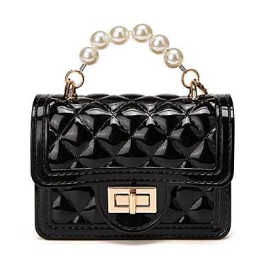 Imagem de Bolsa de ombro feminina fashion bolsa carteiro bolsa de mão cor doce gelatinosa bolsa carteira para celular, Pérola preta, 5.3 x2.6x4.1inches