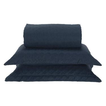 Imagem de Kit Cobre Leito Milão Queen 3 Peças 100% Poliéster - Petroleo / Branco