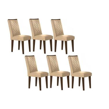 Imagem de Cadeira Sala de Jantar Jade Madeira Kit 6 Un Capuccino - Linho Turim - Rufato