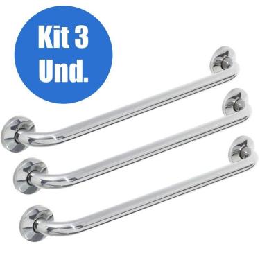 Imagem de Alça Apoio Banheiro 40Cm Inox Barra Kit 3 Um