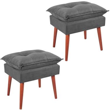 Imagem de Kit 2 Puff Puf Opall Pes Palito 55x40cm Suede Cinza Escuro Mpassos Cinza Escuro