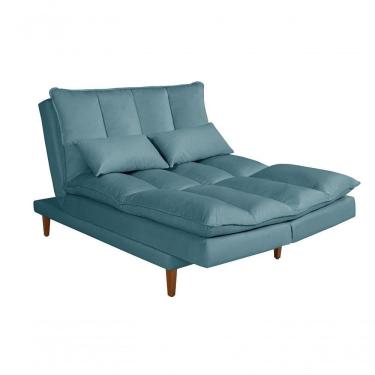 Imagem de Sofá Cama Vancouver 3 Lugares Império Reclinável Casal Pés Madeira Suede Azul Turquesa 362