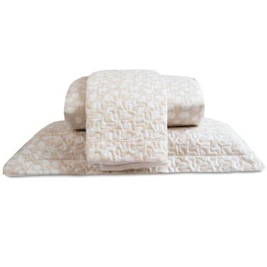 Imagem de Cobre Leito Casal Padrão Bouti Basic Estampado 180 Fios 3 Peças - Poa Creme