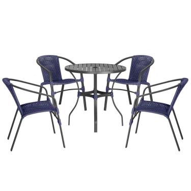 Imagem de 04 Cadeiras Floripa E Mesa Roma 100cm Preta Trama Original Azul