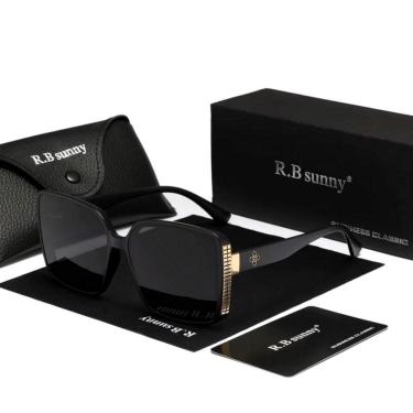 Imagem de Óculos De Sol Feminino Estilo Quadrados Com Moldura Grande Borboleta De Luxo Polarizado Uv400 Preto