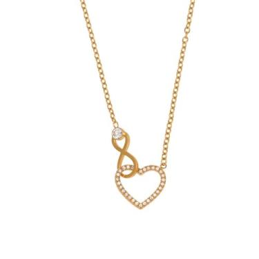 Imagem de Kokoma Colar feminino com pingente de coração infinito delicado zircônia cúbica corrente ajustável oco coração gargantilha colar joia moderna