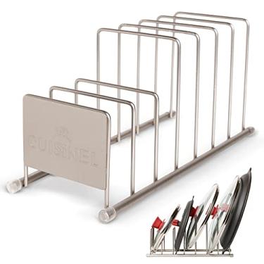 Imagem de Cuisinel Organizador de tampa e prato – Suporte de organização de cozinha de prata níquel acetinado – Suporte de placa, tampas de panela/panela, tábua de corte e divisor de folhas de biscoito