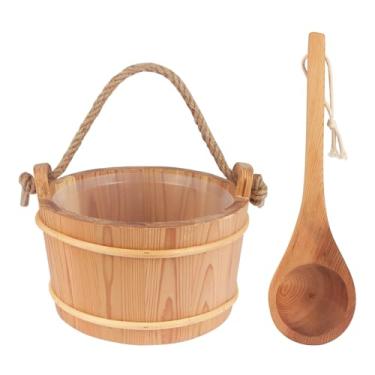 Imagem de NetLea Balde de sauna de 6 litros e conjunto de concha de sauna de 36,8 cm, design de orelha baixa, grande capacidade, acessórios de sauna são feitos à mão de madeira de pinheiro (madeira de cedro 6L)
