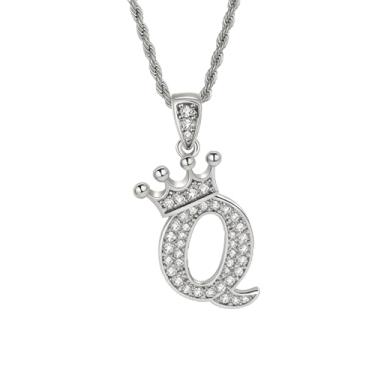 Imagem de Colares femininos com inicial de prata, colar longo com pingente delicado de letra A-Z, colar com nome de coroa, joias para presente feminino, One size, Metal, Sem Pedra Preciosa