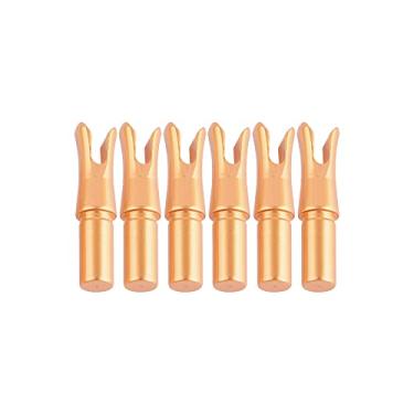 Imagem de SHARROW 12 peças de Nocks de flecha de liga de alumínio para tiro com arco e flecha de 0,6 cm de diâmetro interno para prática de tiro de velocidade do eixo de flecha (laranja)