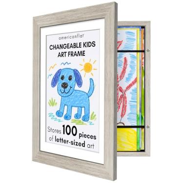 Imagem de Americanflat Moldura de arte infantil de 25 x 32,5 cm – Moldura frontal – Use como moldura de 21 x 28 cm com tapete ou moldura de 25 x 30 cm sem tapete – Minha mini obra-prima – Comporta 100 obras de
