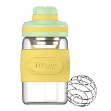 Imagem de HENGFEI Coqueteleira de vidro de 350 ml para misturas de proteína, coqueteleira de vidro borossilicato com filtro e manga de silicone (amarelo-menta)