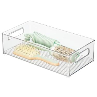 Imagem de iDesign Cesto organizador profundo empilhável de plástico sem BPA Linus com alças - 37,12 x 20,32 x 10,12 cm, transparente