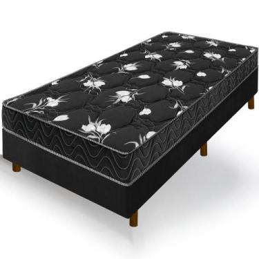 Imagem de Cama Box Solteiro Preta Colchão Castelar Espuma D33 Bordado 88x188x57c