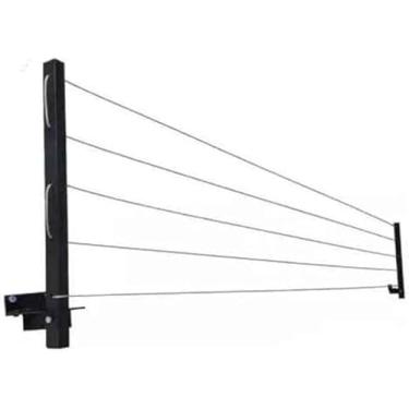 Imagem de Varal Retrátil, Dobrável De Parede Em Aço, Cabo De Aço Encapado Resistência e Durabilidade Cor Preto