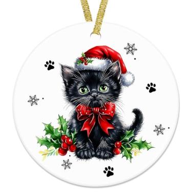 Imagem de nvucamd Presentes de gato preto, enfeites de cerâmica, enfeites de gato, presentes para donos de gatos, mães, mulheres, crianças, meninas, lindos gatos pretos Meowy Haning, enfeites de decoração para