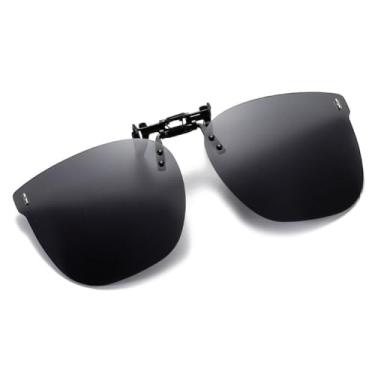 Imagem de Óculos de sol para dirigir para mulheres e homens, com clipe sobre óculos de grau, óculos de sol dobráveis em forma quadrada, persianas convenientes (preto)