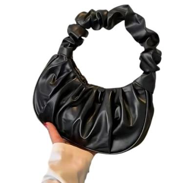 Imagem de Bolsa Nuvem Moda Sólida e com Grande Capacidade design pregueado prático, perfeito para feminino que ama estilo e funcionalidade(preto)