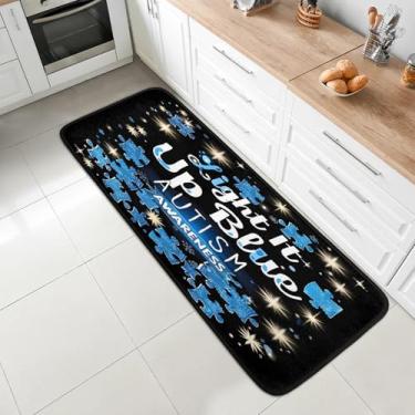 Imagem de 2 x tapete de corredor de 1,8 m, lavável, antiderrapante, tapete de entrada macio, tapetes de cozinha, para corredores, entrada, cozinha, banheiro, lavanderia, quarto, casa, decoração, azul, autismo